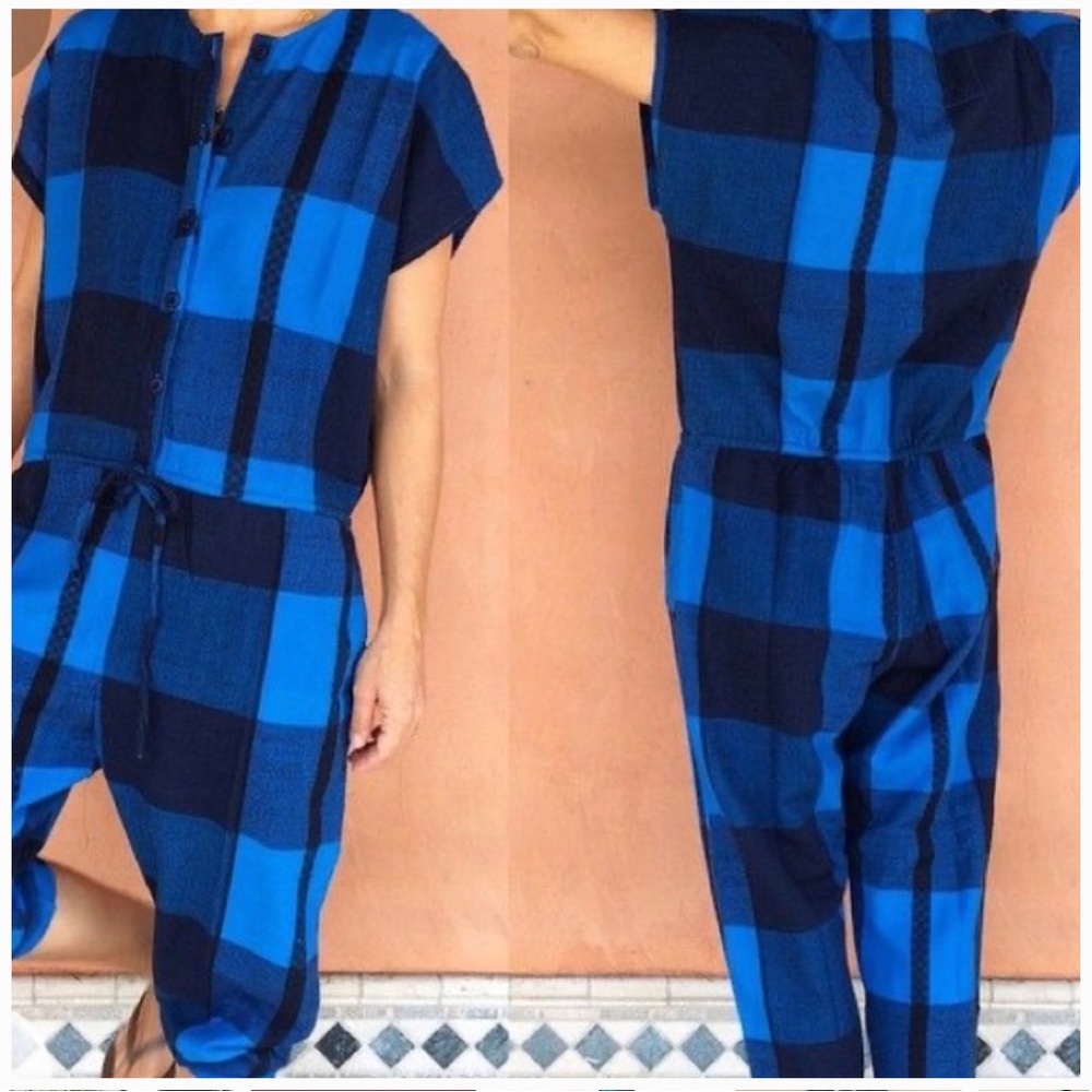 Ace & Jig indigo blue check cotton coverall jumpsuit xs